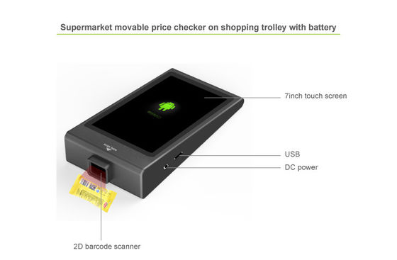 Vérifieur mobile noir fixé sur un chariot d'achat avec batterie pour un panier intérieur