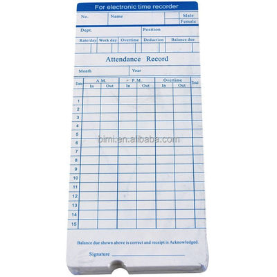 100pcs/pack Cartes de temps/ cartes en papier perforé pour le disque de temps Bimi C100